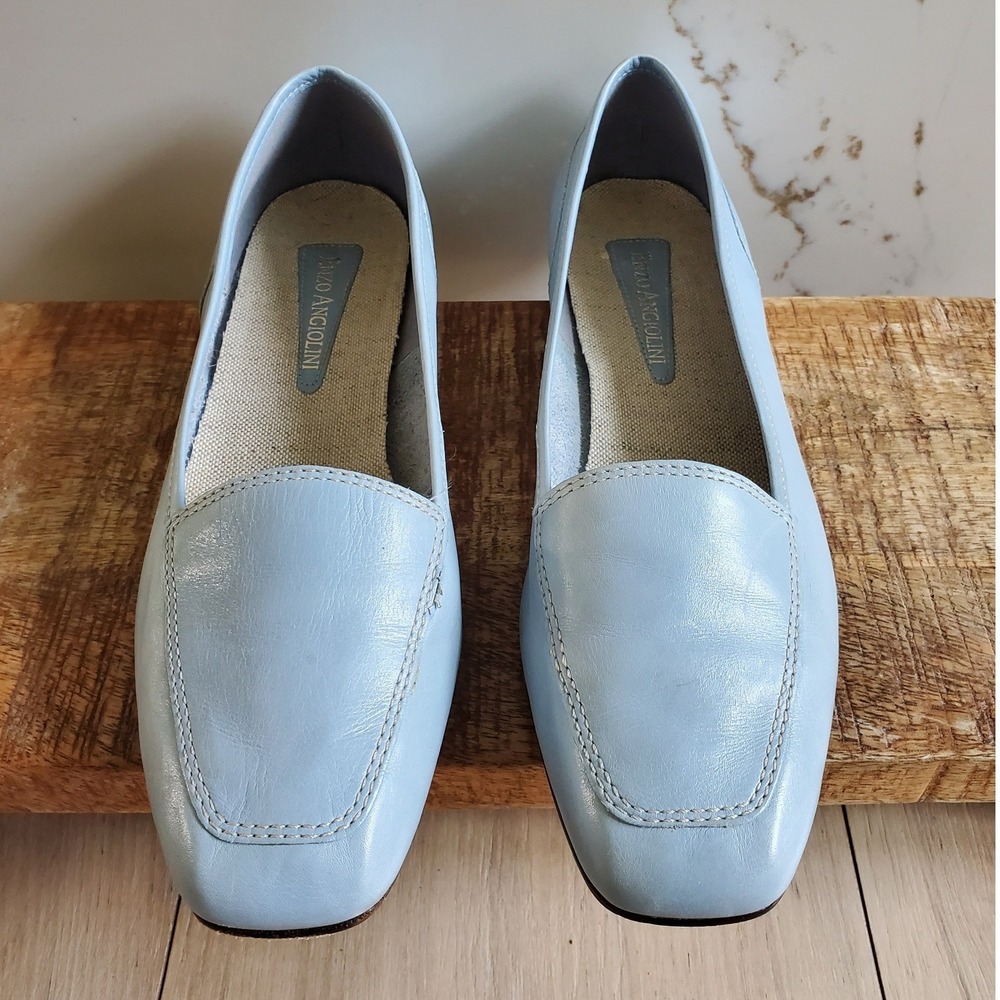 Enzo Angiolini Liberty Loafers Women 8 Blue Leather Vintage Square Toe Slip Flat